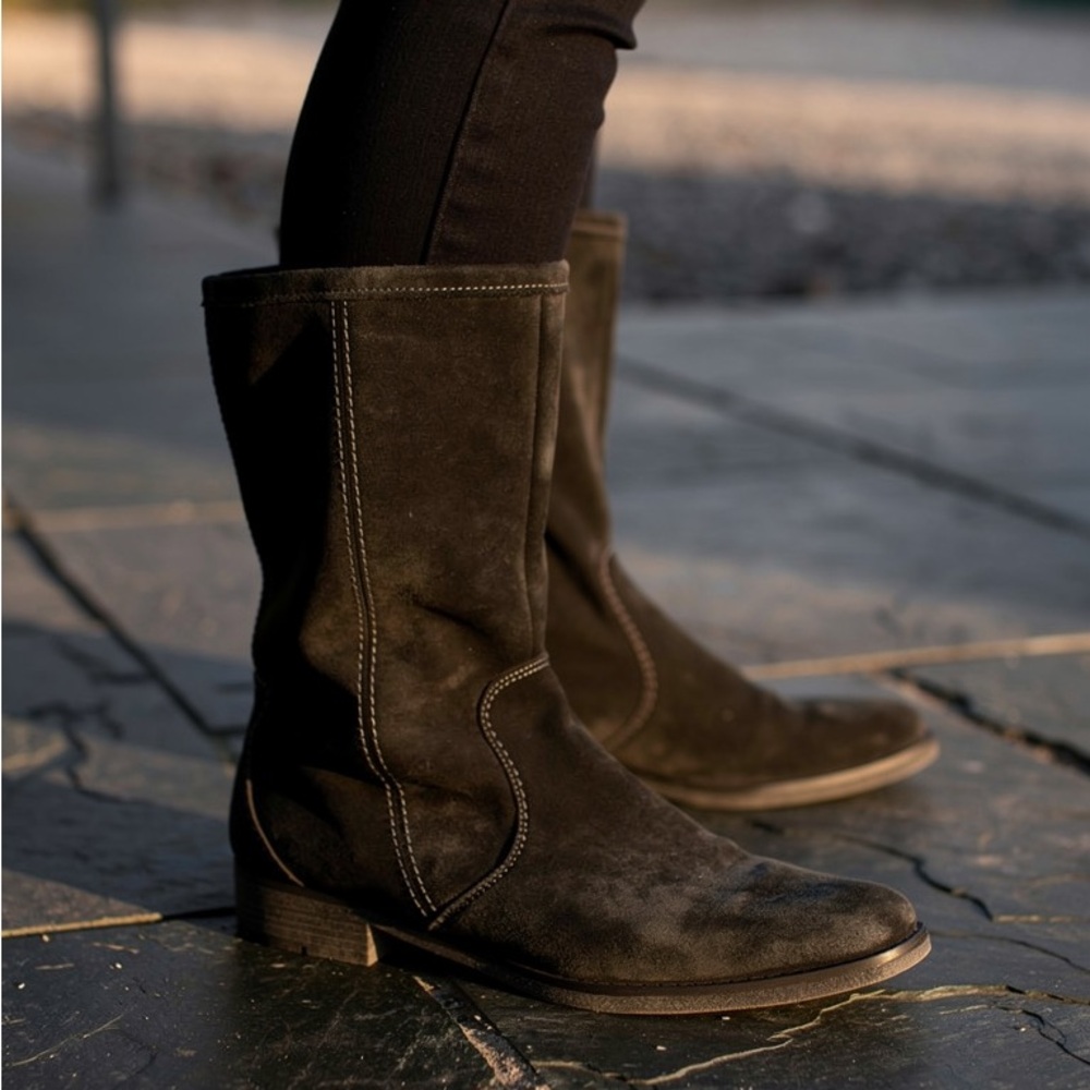 Grey Suede Mid-Calf Boots in Excellent Condition!